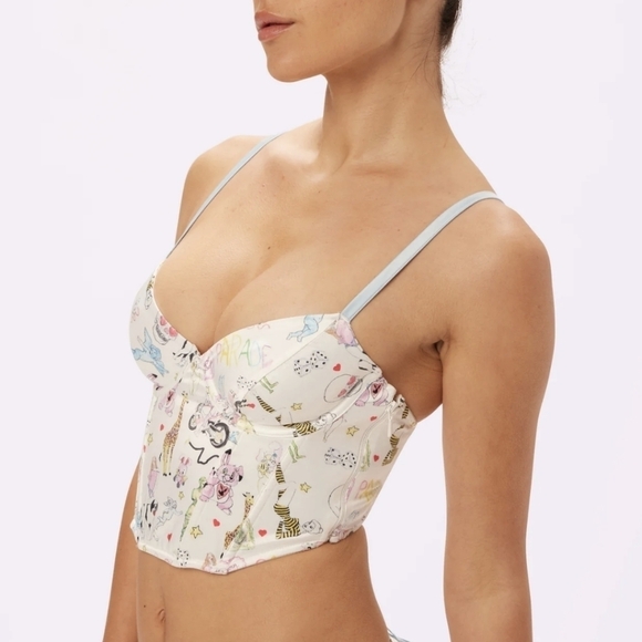 NWT Parade Afterglow Lace-Up Corset Glow Satin Top in Summer Doodles Size‎ L - Picture 3 of 7